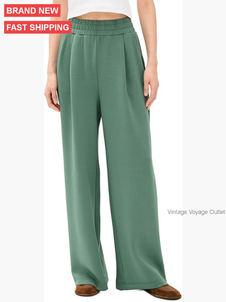 Wide Leg Pants High Rise Relaxed Fit Lightweight Stretch Jersey 29.5 Inseam
